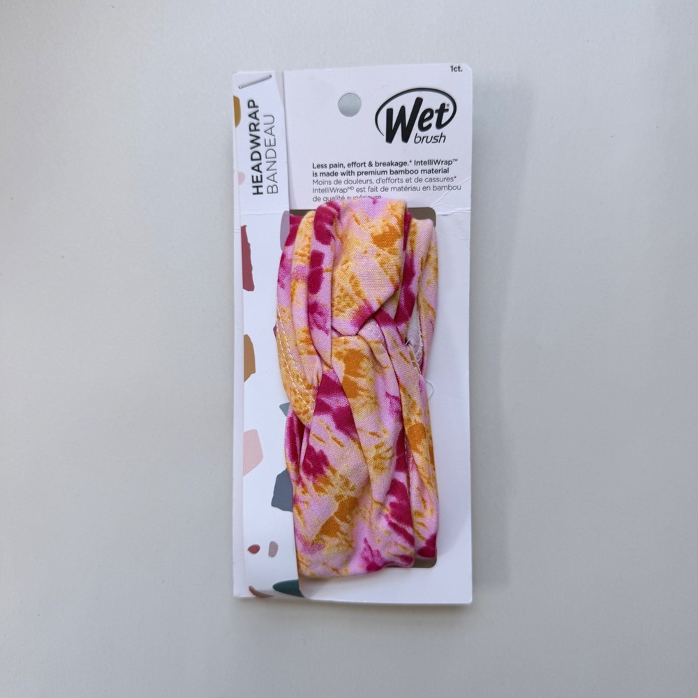 Wet Brush IntelliWrap Headwrap Bandeau Tie Dye Pink Orange Bamboo Cotton Blend
